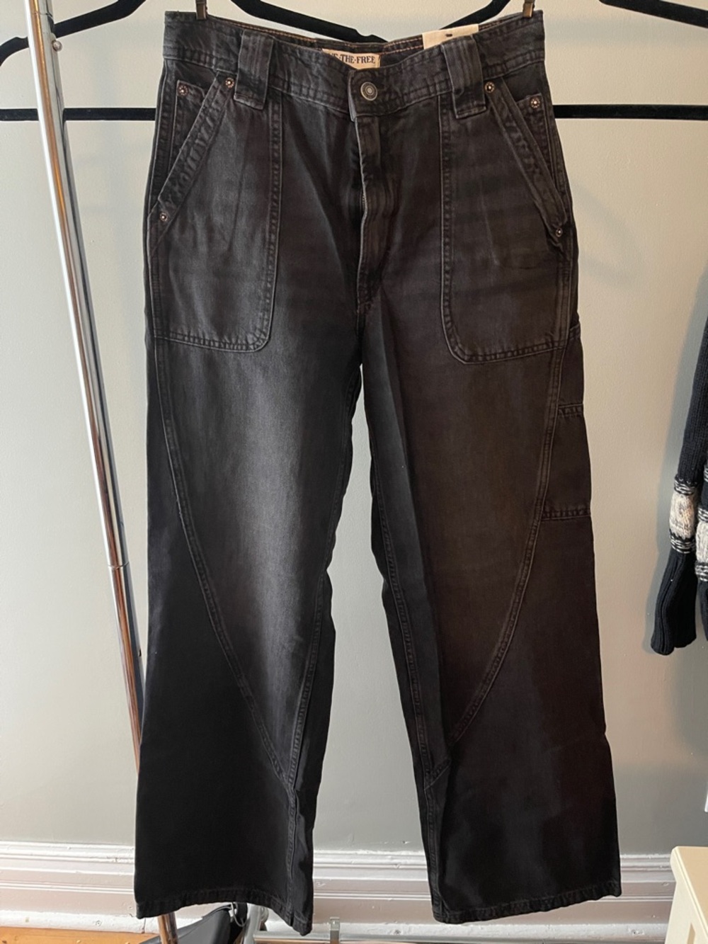 Free People Black Wide-Leg Utility Jeans